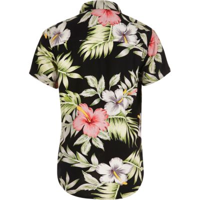 Boys black Hawaiian print short sleeve shirt